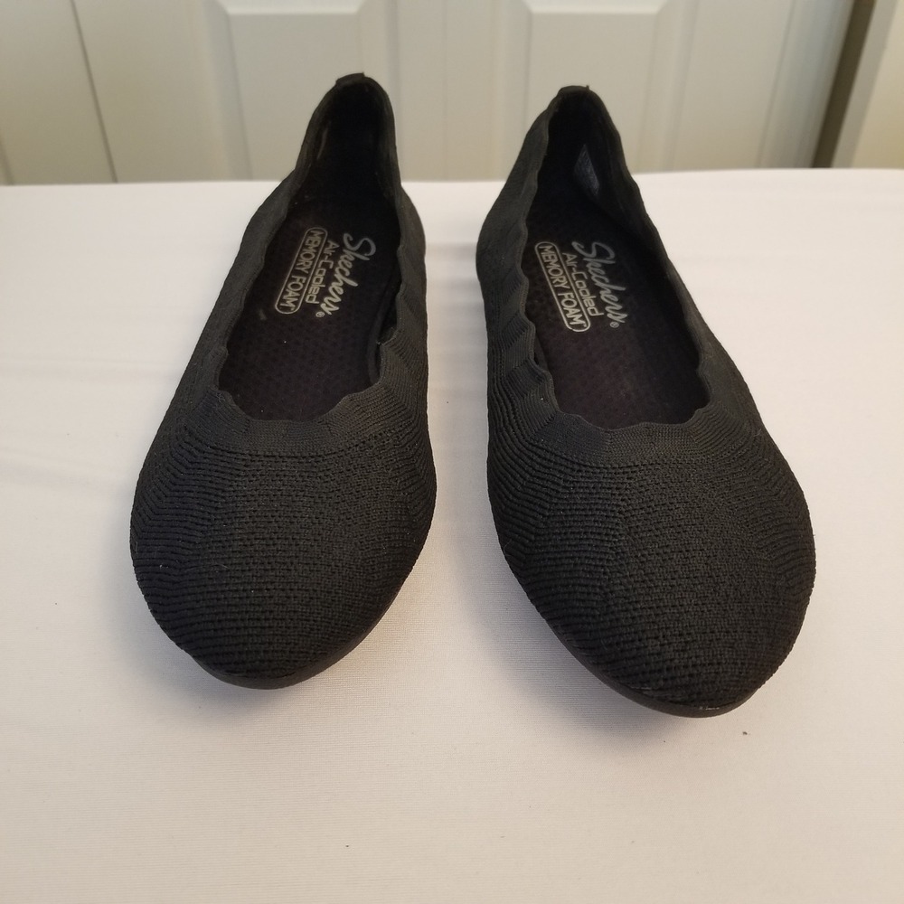 Skechers Cleo Bewitched Black Knit Pointed Toe Ballet Flats Womens Size 88